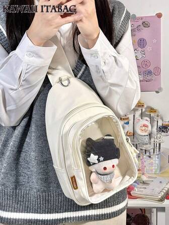 Cute Lolita Women Kawaii Japanese College Student Crossbody Bags Preppy Style Small Nylon Backpack Transparent Clear 10CM Doll Ita Bag With Badges Display Plate New Purese And Handbags Portable Sling Bag Girls Shoulder Bag School Anime Comic Con Bag Clear Bags Women Chest Bag Candy Color Back To School Gifts Girls School Gifts JK Uniform Bag Concert Bag