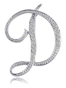 1 件 A-Z 26 个字母别针胸针镀银金属胸针别针-透明水晶首字母胸针 - 銀色 - 查看 18