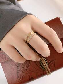 1pc Fashionable Double Wave Line Design Ring, Open Adjustable Ring, Perfect Jewelry Gift For Family And Friends - Double Line Ring - View 5