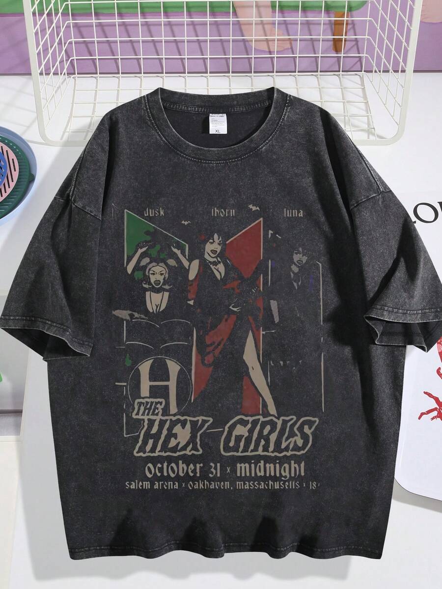 EWH Bellelement Vintage The Hex Inspired T-Shirt Gothic Rock Music T-Shirt DG004 - 黑色 - 查看 1