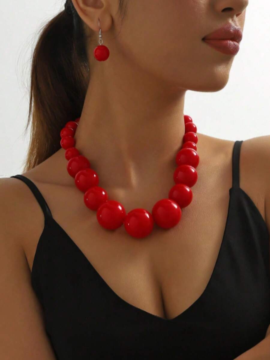 1 套 3 件装 2025 新款不对称串珠树脂材质波西米亚风格女士珠宝套装