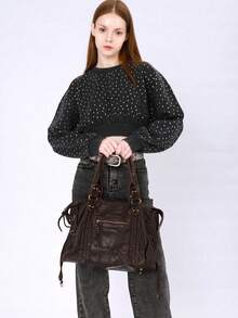 Túi đeo chéo vai Retro Casual Cool Street Phong cách Unisex Mềm mại chải sạch Da PU thuần chay Khóa kéo Túi có khóa kéo Trang trí bện Sức chứa lớn Phù hợp với máy tính xách tay 13 inch Túi đeo chéo có dây đeo dài có thể điều chỉnh dành cho nữ Hàng ngày Đi học Đi làm Du lịch Đa năng - Cà phê nâu - Xem 9