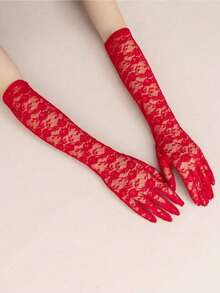 1 Pair Women Lace Embroidered Gloves, Suitable For Weddings, Parties, Halloween Wedding Valentine's Day Valentines
