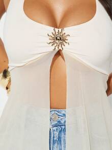 Women's Sexy Boho Corset Tank Top White Backless Flowy V-Neck Tie  Tank Tops   Summer Going Out Tops FestivalVacation  Outfit - trắng - Xem 4