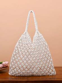 Y2k Aesthetic Large Capacity Woven Tote Bag - Hollow Shoulder Bag For Women - Ultra-Light, Breathable, Beach Bag, Travel Handbag, Summer Shopper, Boho Mesh Purse For Vacation, Pool, Picnic, And Daily Use - Multicolor - View 6