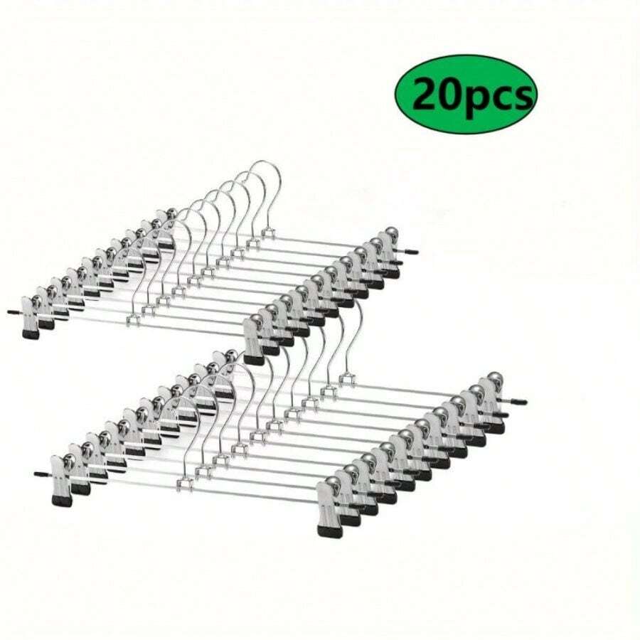 20pcs Multi-Function Adjustable Pants Clips, Adjustable Metal Pants Hangers With Clips - Skirt And Jeans Holders, Fit For Pleated Garments, Adjustable Clothes Hangers | Sturdy Metal Clothes Hangers