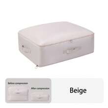 Ultra Space Saving Self Compression Organizer Extra Large Jumbo Zippered Storage Bag For Closet King Comforter, Pillow, Quilt, Bedding, Clothes, Blanket Organizers Carry Handles Can Be Compressed Storage And Organization Moving Bags Pink/Beige/Blue Bag For School School Accessories School Stuff