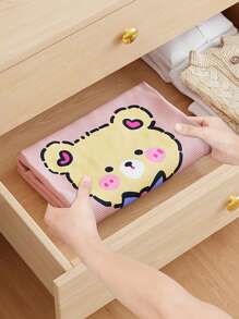 1PC Pink Large Capacity Household Clothing Storage Bag, Tie Bear Cartoon Pattern Bedding Storage Bag, Lightweight And Movable Zipper Handbag, Quilt Storage Bag, Autumn Decoration, Holiday Decoration, Room Decoration, Home Decoration, Autumn Decoration, And Bedroom Decoration