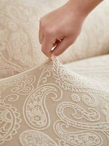 1pc Ruffled Sofa Cover, Made Of Plush Jacquard Fabric, European Style Decor, Easy Installation, Stain & Pet Scratch Resistant, Suitable For Living Room, Study Room, Office Sofa, All Season - Khaki - View 9