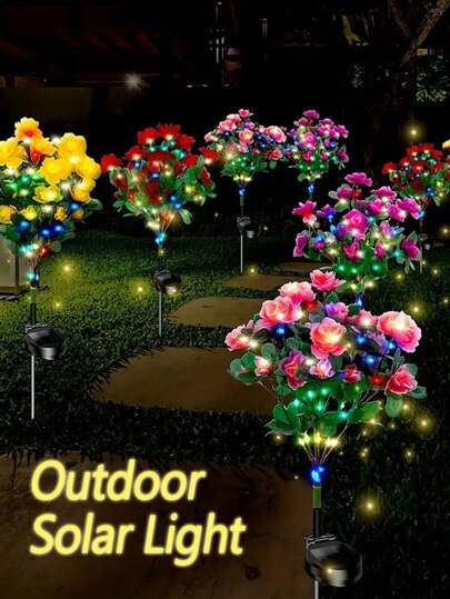 Solar Garden Lights Outdoor Decor, Waterproof Solar Powered Lights With Colorful Artificial Azalea Flowers For Yard, Pathway, Patio, Porch, Lawn Decorations