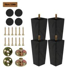 4-Piece Set Of Wooden Furniture Legs - Square Sofa Legs, Couch Legs - Black Mid-Century Modern Armchair Lounge Coffee Table Dresser Replacement Legs (2.36, 3.94, 5.9 Inch)