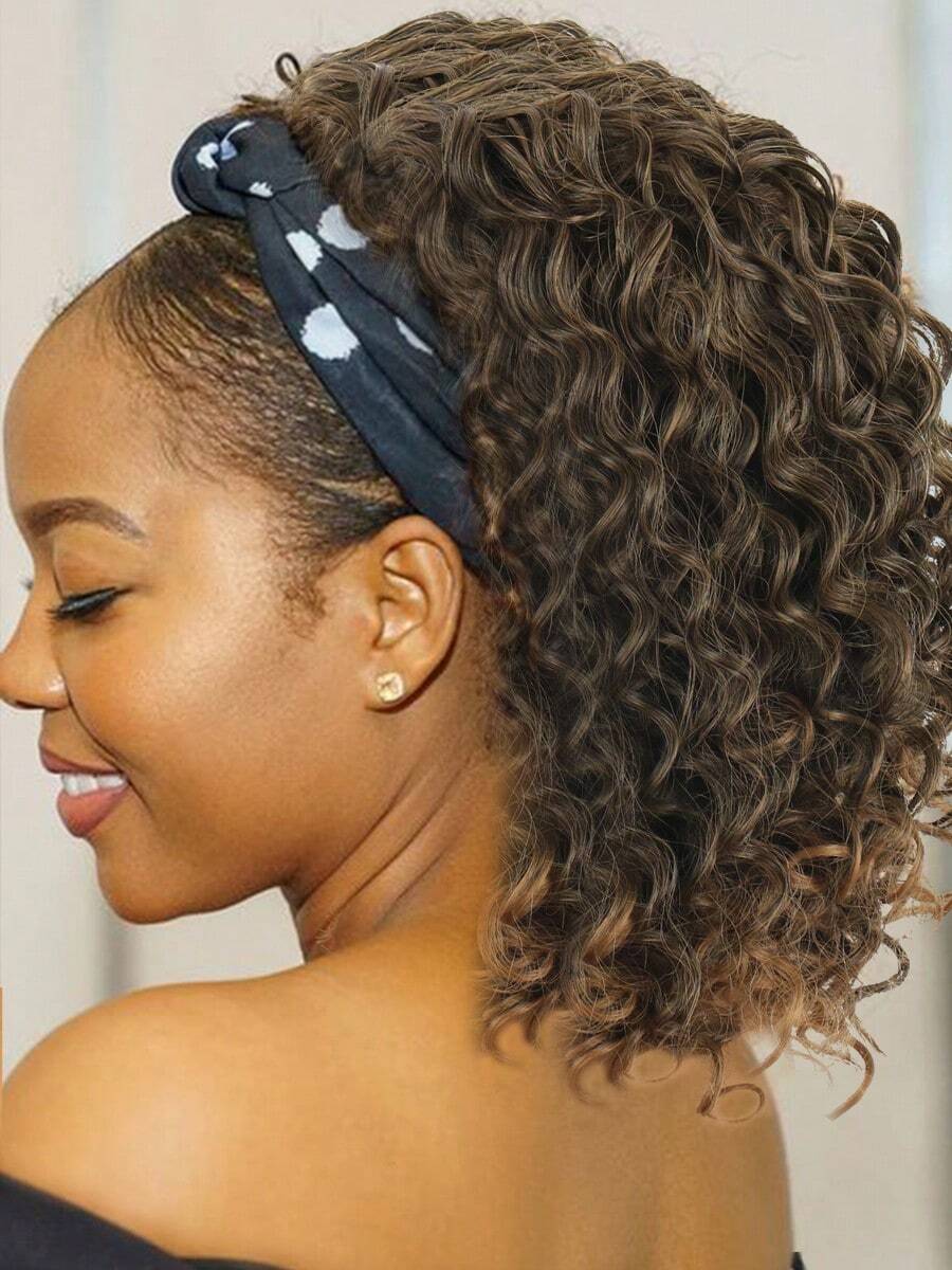 KRSI Headband Wig Curly Headband Wigs For Black Women,Synthetic Hair Deep Wave Headband Wig Half Wigs Glueless Short Curly Headband Wig Natural Black Headband Wig 14Inch 1B - 1B/27# - Xem 1