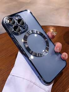 VRNOEI Luxury Electroplated Magnetic Phone Case, Compatible With IPhone 16/15/14/13/12/11/17 Pro Max/16/15/14 Plus/AIR, Supports Magnetic Wireless Charging, Shock-Proof And Drop-Proof, Unisex, Transparent Magnetic Frame Phone Case