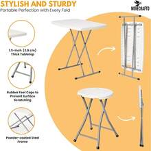 Small Folding Table & Folding Stool Set - Portable, Lightweight Height Adjustable Table And Foldable Stool With Built-In Handle & Protective Feet - Ideal For Kitchen, Desks, Camping & Extra Seating - Folding Table & 2 Stool Set - View 4