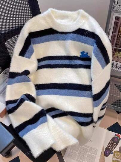 JIANHU Women's Autumn Winter Striped Sweater - Warm & Soft Classic Knit, Perfect For Casual Wear, Outdoor Adventures & Christmas Holiday Outfits
