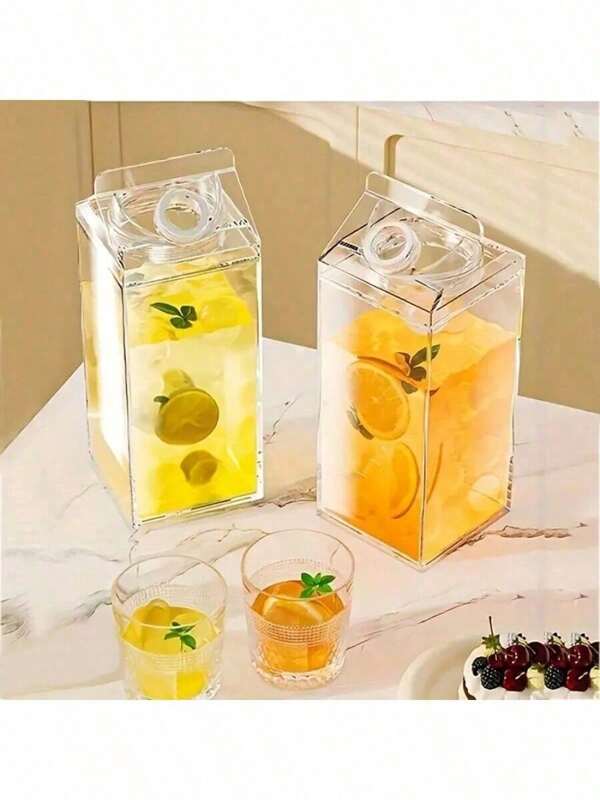 1pc Multifunctional Portable Large Capacity Square Milk Cup, Food Dispenser, Multipurpose, Sealed, Milk Storage Bottle, Juice, Beverage, Transparent Dispenser Bottle