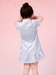 Balabala Vestido de niña con cuello polo y bordado, estilo universitario para el verano - rosa morado - Ver 3