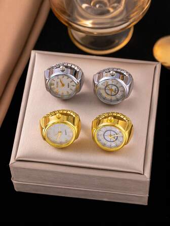 1pc Stainless Steel Gold-Plated Numeric Design Ring Watch, Creative, Fashion, Minimalist, Casual, Sporty, Versatile For Men, Women, Couples, Students, Street Style, Daily Wear, Jogging, Festivals, Parties (OPP Bag Packaging)