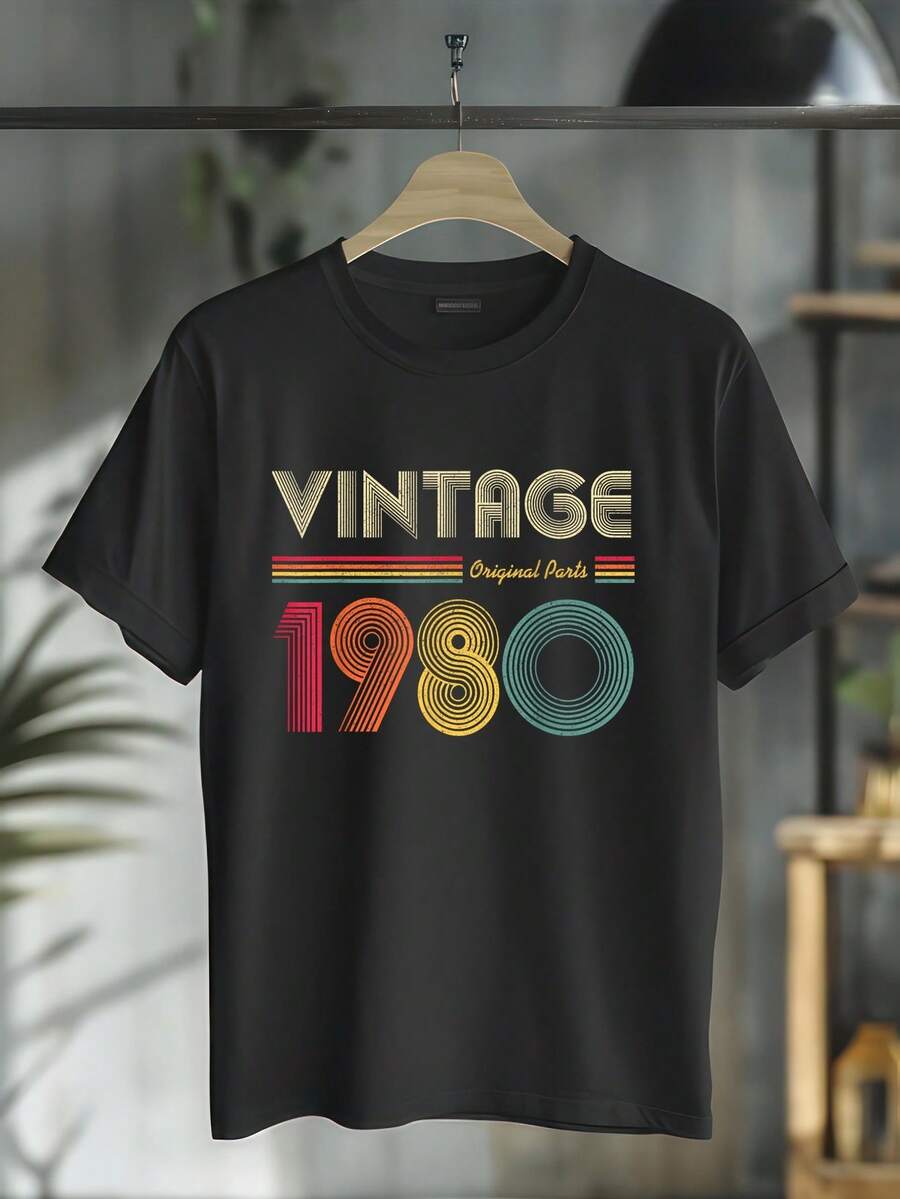 Vintage 1980 Original Parts Funny 42nd Birthday Men Women T-Shirt - màu đen - Xem 1