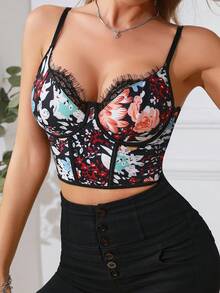 1pc Colorful Short Length Eyelash Print Form-Fitting Adjustable Strap Crop Tank Top, Sexy Vacation Style - Multicolor - View 4