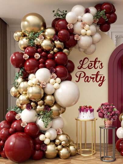 131 pezzi Kit per arco di ghirlande di palloncini in bordeaux, palloncini di colore bordeaux, con palloncini bordeaux, marroni, bianchi e oro metallizzato per decorazioni di laurea, doccia nuziale, festa di compleanno in colori bordeaux e oro
