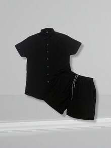 LIGHT VISCOSE Set Shirt And Plain Shorts Cold Fabric Soft Fresh - màu đen - Xem 1
