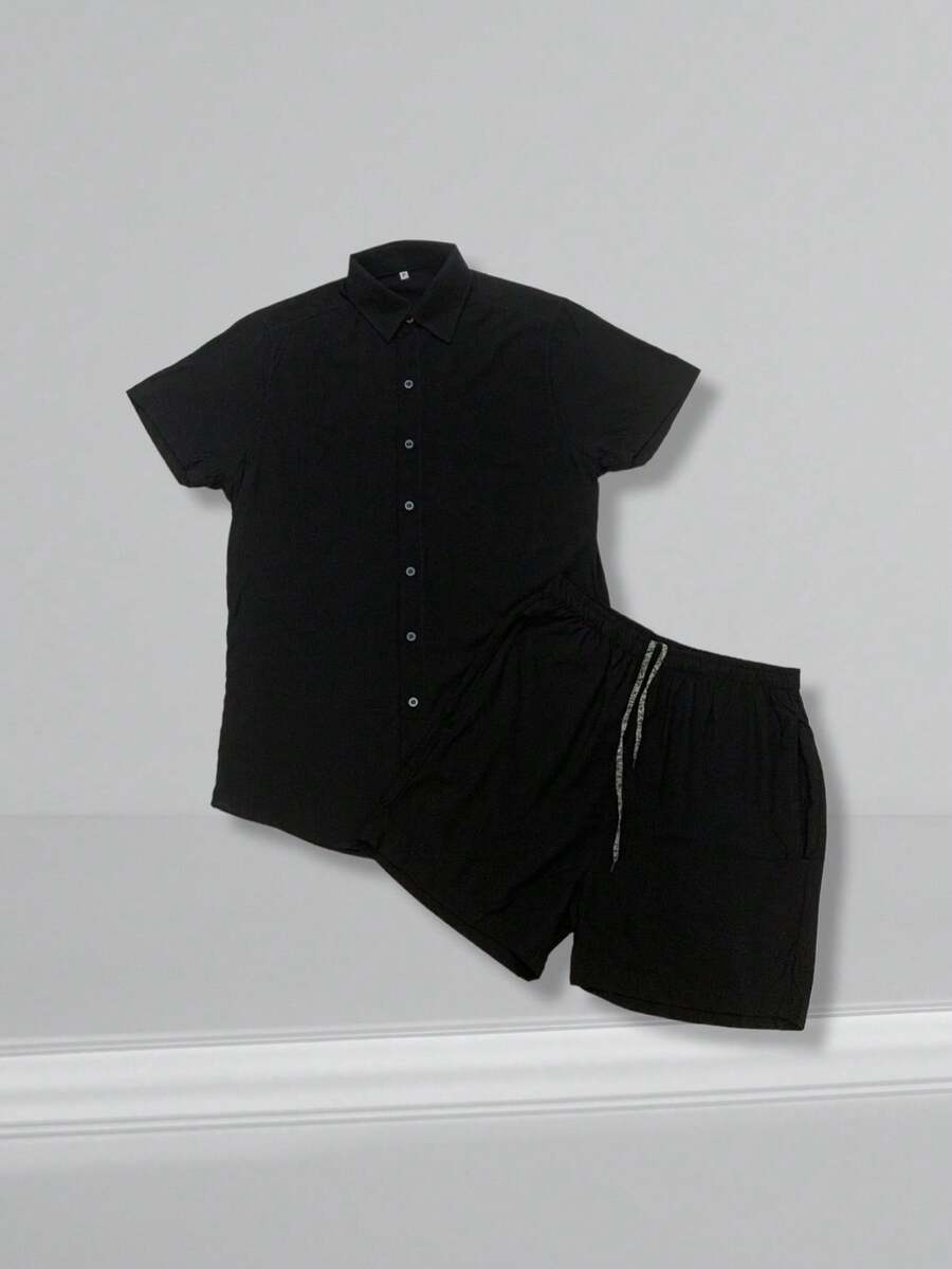 LIGHT VISCOSE Set Shirt And Plain Shorts Cold Fabric Soft Fresh - màu đen - Xem 1