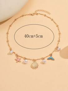 1 pieza Collar con colgante de estrella de mar y cola de pez con perla falsa de estilo océano de verano, cadena de clavícula de aleación con esmalte de colores, elegante para uso diario, vacaciones en la playa, citas, fiestas y viajes