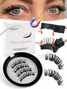 1 Pair CC Curl Reusable Magnetic Eyelashes With Applicator, Magnetic Eyelashes Natural Look Magnetic Lashes Kit With Magnetic Lash Applicator Wispy Cat Eye Lashes Reusable Magnetic Eyelashes Kit No Glue Or Eyeliner,Suitable For Women's Daily Dating, Simple And Convenient Operation, Suitable For Dating Parties And Other Occasions, False Eyelashes, Natural Enlarged Double Eyelashes, Waterproof And Sweat-Proof False Eyelashes - 黑色 - 查看 12