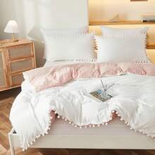 Boho Comforter Set White And Pink Reversible Bedding Pom Pom Comforter Queen Aesthetic Room Decor Cute Ball Fringe Farmhouse Bedding Set Ultra Soft Microfiber Lightweight Comforter Set 3 Pcs 1 Comforter 2 Pillowcases - White Pink - 查看 9
