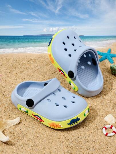 1 par de sandalias de playa con diseño de dinosaurio lindo para niños, zapatos casuales cómodos y ligeros de fácil puesta para primavera/verano