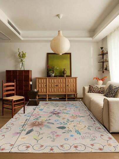 1 Stück Blumenmuster Teppich, moderner Stil Polyesterfaser rechteckige kurzflorige rutschfeste Bodenmatte, geeignet für Wohnzimmer, Schlafzimmer, Zuhause