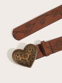 2 pezzi Cintura casual da donna con stampa a cuore da cowgirl, adatta per estate, scuola, autunno, Ognissanti