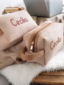 1pc Personalized Letter/Name Embroidered Toiletry Pouch, Simple Design Convenient Travel Cosmetic Organizer, Gift For Mother, Best Friend, Daughter, Back To School, School Gift, For Office, For School, For University, For Colleague, For Dorm Rooms, For Teenagers, Junior High School Students, College Students, Cute, Adorable, Contracted, Funny, Kawaii, Y2K, Minimalist, Commuting, Business Casual, Basics, For Anniversaries, For Birthdays, For Holiday/ Vacation, For Business/Commute/Work/Office, Customized Storage Bags - Multicolor - View 6