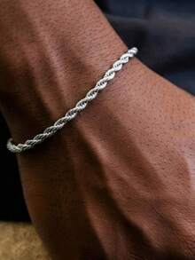 1pc Versatile Minimalist Silver Twist Rope Bracelet, Casual Daily Commute Accessory - Silver - View 1