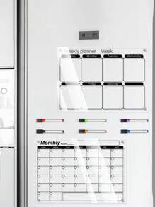 1 Set Transparent Magnetic Acrylic Weekly Planner Memo Board, Decorative Fridge Magnet, Reusable Waterproof Whiteboard For Home, Work Summary, Communication, Black Line Acrylic Message Board (Comes With 6 Magnetic Whiteboard Pens)