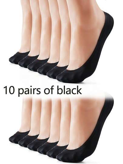 5 双丝滑隐形袜（3 黑色 + 2 肤色），女士薄款透气防滑短袜，适合夏季和高跟鞋，超长和大码