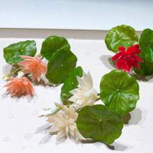 3pcs Mini Lifelike Lotus Flower And Leaves, Artificial Plants For Fish Tank, Home Decor Fake Flowers And Leaves,Garden Decor,Outdoor Plant,Gardening,Fake Flowers