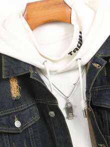 Men's Slim Fit Ripped Denim Jacket, Casual Youth Korean Fashion Denim Outerwear - Medium Wash - View 3