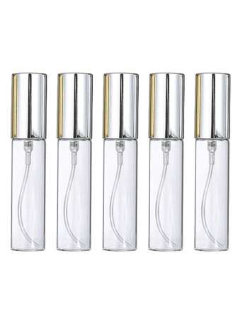 1 pièce/2 pièces/3 pièces/4 pièces/5 pièces Bouteilles de parfum rechargeables en verre transparent avec bouchon en aluminium de 10 ml, vaporisateur portable de voyage (Bouchon doré/argenté/noir)