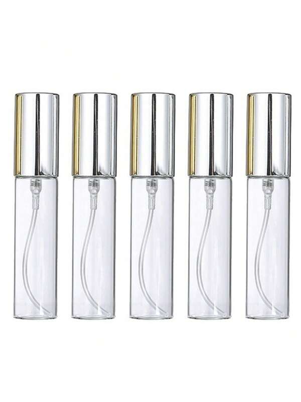 1pc/2pcs/3pcs/4pcs/5pcs 10ml Transparent Glass Aluminum Cap Perfume Refillable Spray Bottles, Portable Atomizer Travel Perfume Bottles (Gold/Silver/Black Cap)