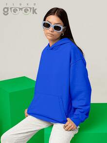 Plain Sweatshirt With No Print And Hood  2042 - 寶藍色 - 查看 6