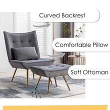 Chairus Velvet Lounge Chair, Relaxation Chair With Stool, Modern Upholstered Chair, TV Chair With Lumbar Cushion, Reading Chair For Living Room, Balcony - Nhiều màu - Xem 4