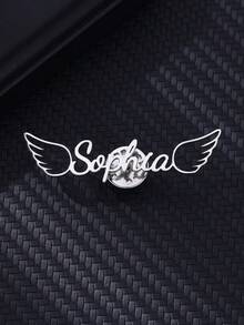 Custom Angel Wings Name Brooches For Women Men Stainless Steel Customized Brooch Pins Badges Personalized Wedding Party Jewelry On Clothes - Multicolor - View 4