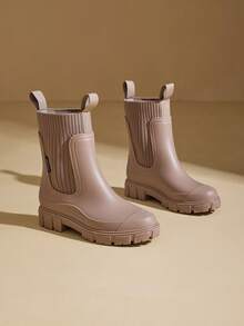 Women's Solid Color Waterproof Rain Boots, NewStyle Fashionable Round Toe Boots For Outdoor Wear,Non-Slip Rain Boots For Women & Girls