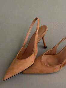 2025 新款尖头高跟凉鞋，带踝带，豹纹图案，细高跟，优雅淑女风格，性感女鞋 - 卡其色 - 查看 2