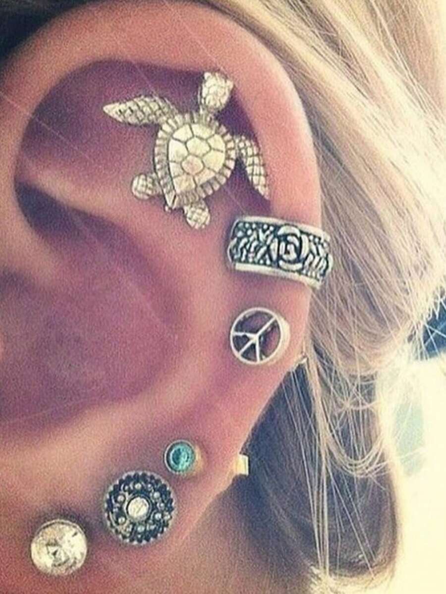 1 Set European And American Summer Beach Vacation Retro Alloy Geometric Faux Tortoise Stud Earrings & Clip Earrings 6pcs - Multicolor - View 1