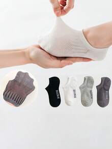 4 Pairs Children's Solid Color Boat Socks, Soft Breathable Non-Slip Versatile Invisible Socks For Students, Spring/Autumn - Multicolor - View 3