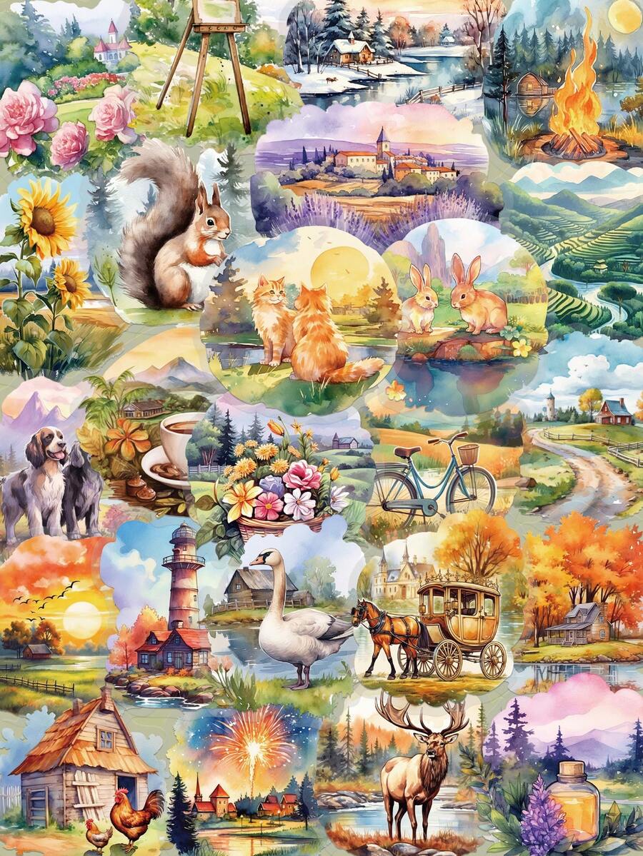 50 piezas de pegatinas de paisaje rural, diseño simple y creativo, adecuadas para regalos de graduación, regreso a la escuela, decoración DIY para planificadores, fundas de teléfono, cuadernos, tabletas, patinetas, guitarras, equipaje, paquetes, cascos, sobres, estanterías, cajas de almacenamiento - Multicolor - Ver 1