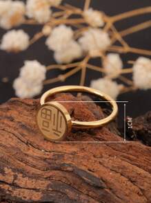 1 conjunto de colar com pingente "Fu" e "Xi" estilo chinês em tom de ouro 18K, brincos e anel, vintage, elegante e versátil, adequado para uso feminino em festas, presente de aniversário